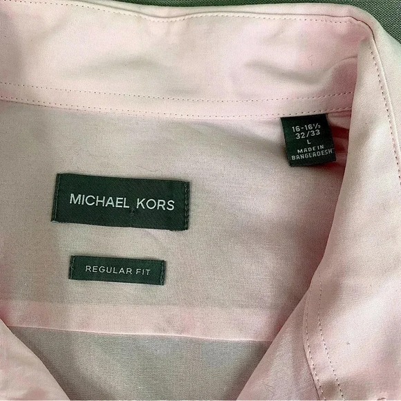 Michael Kors Men Size L Classic Long Sleeve Button Down Dress Shirt Pink Stretch - Picture 8 of 9